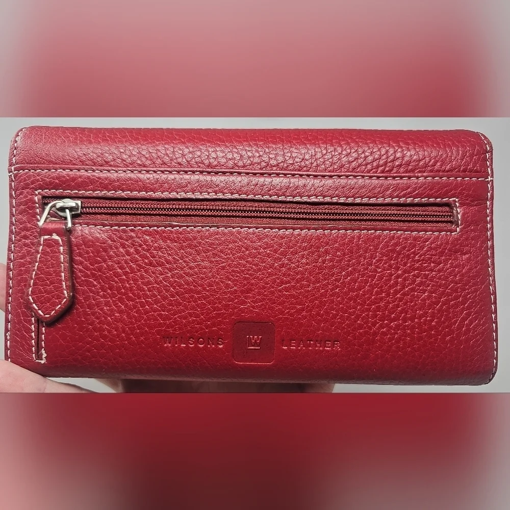 Willsons Leather Red Pebbled Leather Wallet Threefold Credit Card ID Checkbook